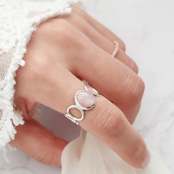 高品質ピンクシェル オーバル　10＊８mm　シルバーリングH-182S 5枚目の画像