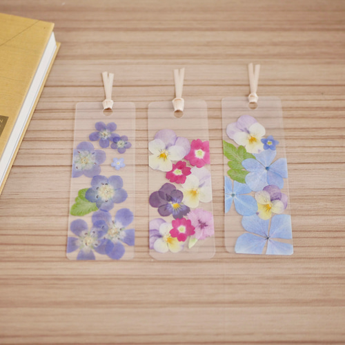 おまかせ押し花の栞 3枚セット しおり・ブックマーク nozomi