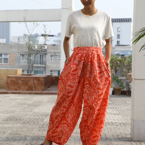 vintage バルーンパンツ　ネパール製　コットン　赤　民族　ネイティブ vintage バルーンパンツ ネパール製 コットン 赤 民族
