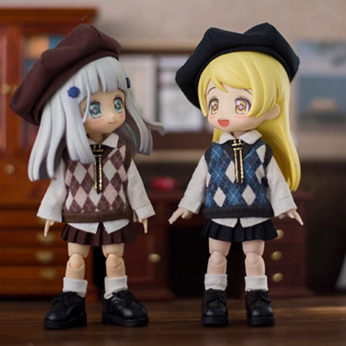 オビツ11 1/12 ドール 制服　茶色　6点　　セット　水玉　チョコレート オビツ11 ロンドン学風セット 1/12ドール服 ドールウェア gsc OB11