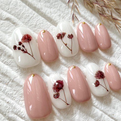 ふわふわニュアンス ネイルチップ ネイルチップ 押し花 ドライフラワー ニュアンスネイル #02