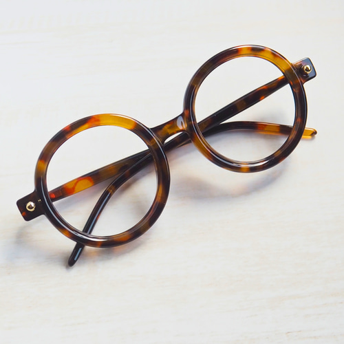 まん丸レトロメガネフレーム｜ブラウンデミ｜老眼鏡、だてメガネ
