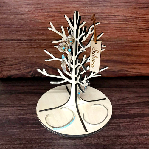 木のジュエリースタンド アクセサリースタンド アクセサリー ツリー 高さ20cm 木製