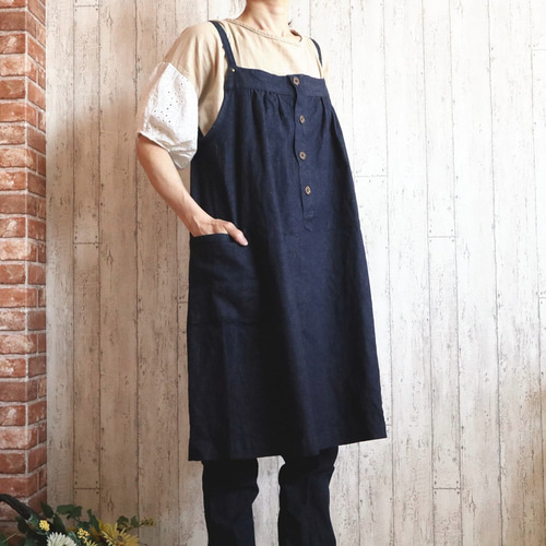 M～2L・3L～5L】前後OK デニム キャミスモックワンピース 紺か黒 2 