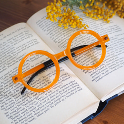 まん丸レトロメガネフレーム｜艶オレンジ｜老眼鏡、だてメガネ、近視用