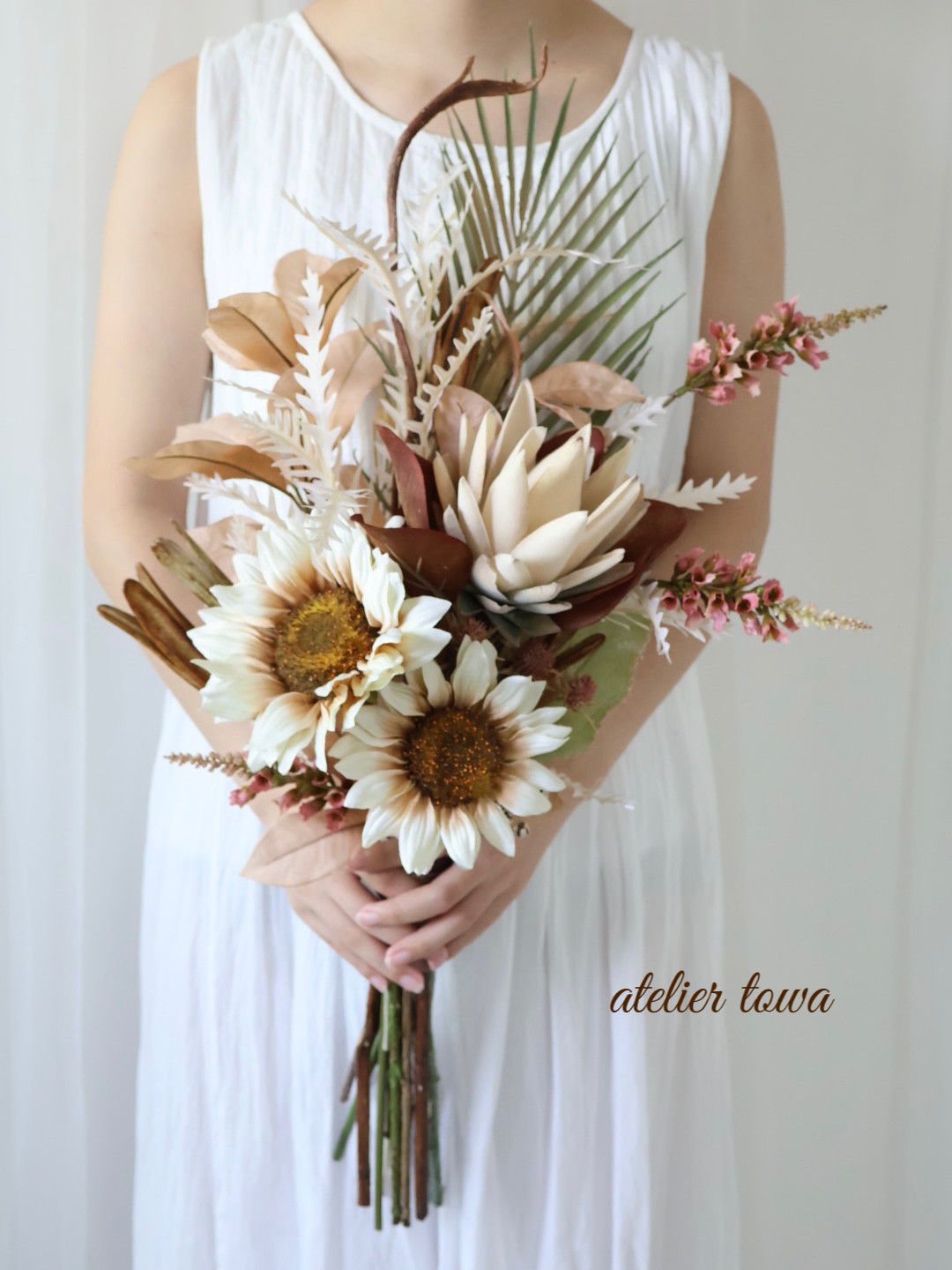 ひまわりロングブーケ ウェディングブーケ ブートニアセット ブーケ