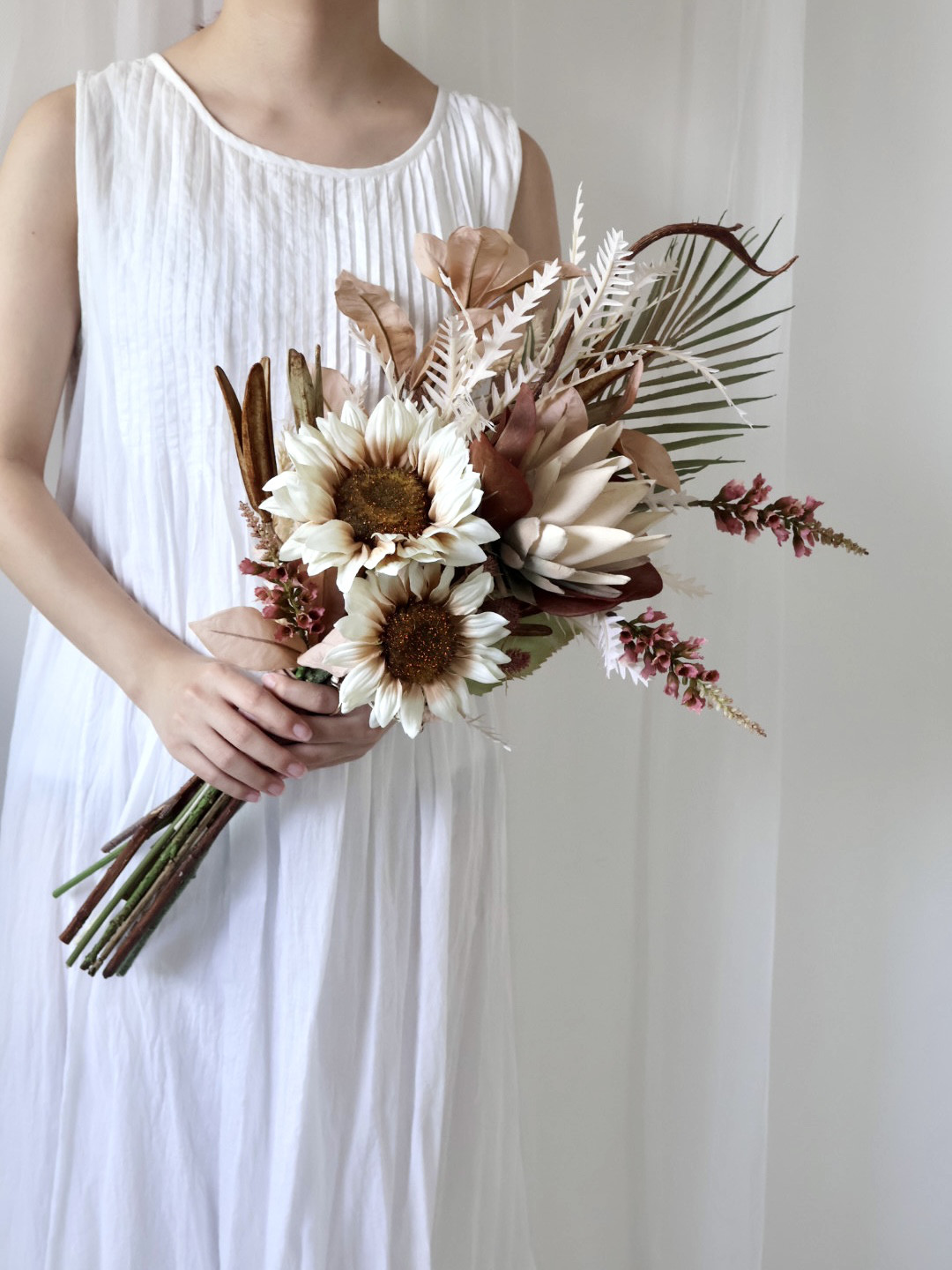 ひまわりロングブーケ ウェディングブーケ ブートニアセット ブーケ