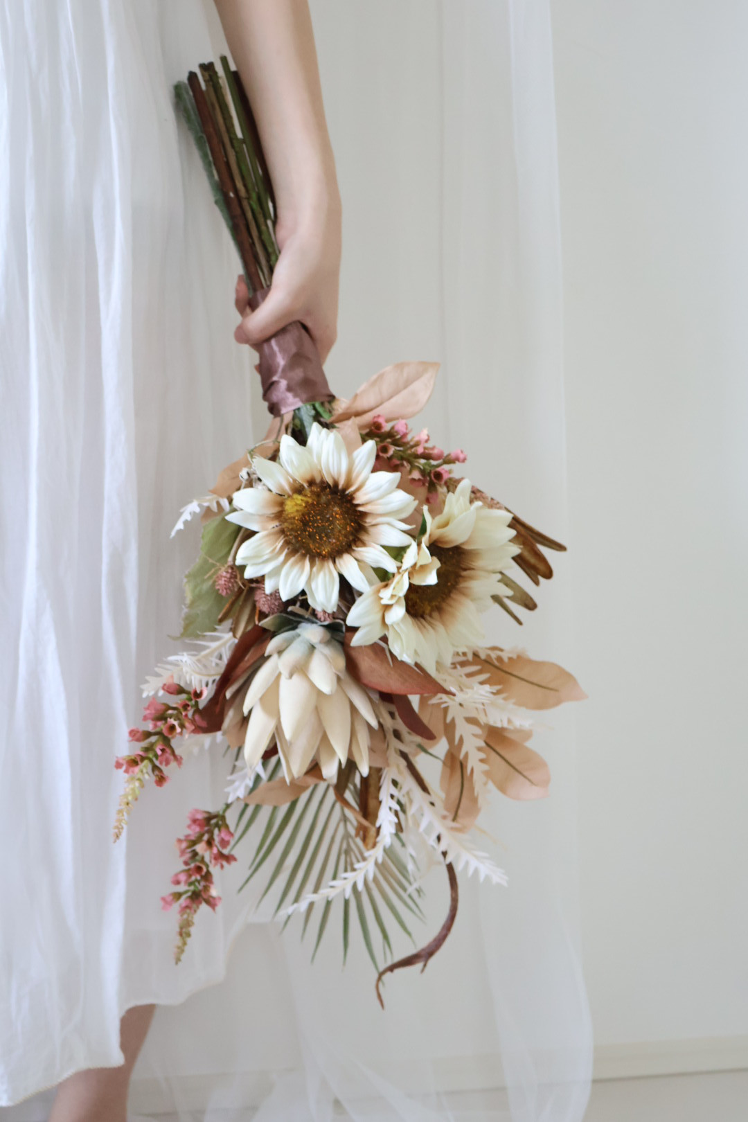 ひまわりロングブーケ ウェディングブーケ ブートニアセット ブーケ