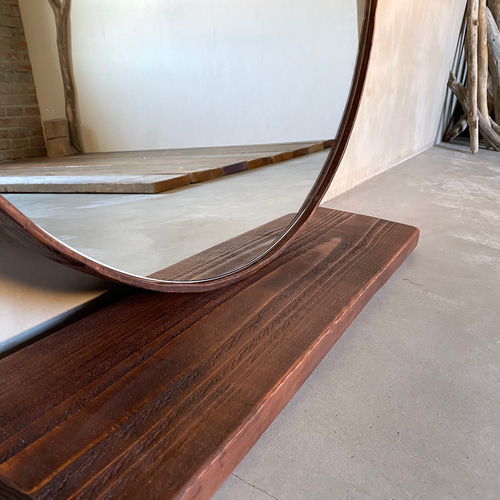 数量限定 RM-8 古材 鏡 丸型 ミラー 木製枠 壁掛け 置き鏡 美容室 ご