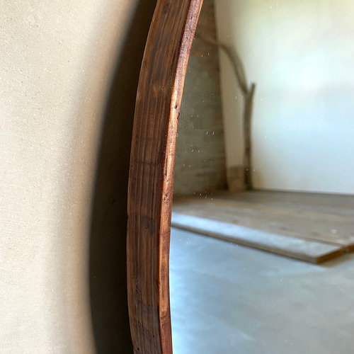 数量限定 RM-8 古材 鏡 丸型 ミラー 木製枠 壁掛け 置き鏡 美容室 ご