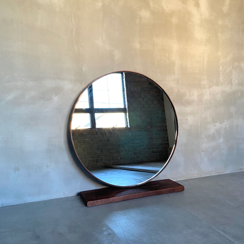 数量限定 RM-8 古材 鏡 丸型 ミラー 木製枠 壁掛け 置き鏡 美容室 ご