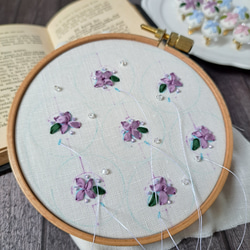 ささやかな華やぎ　雨上がりの紫陽花刺繍　くるみボタン　タックピン 16枚目の画像