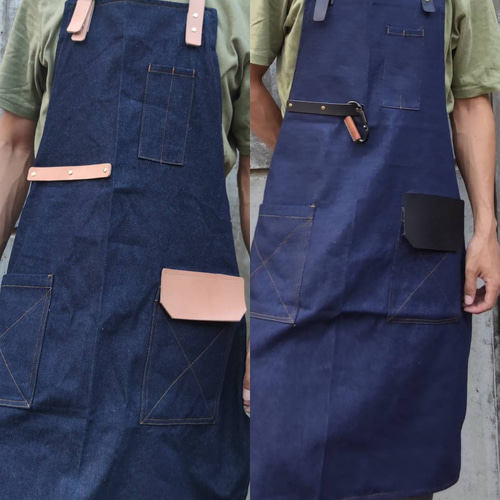 ハンドメイド作家にふさわしい、デニムと赤のヌメ革のワーク