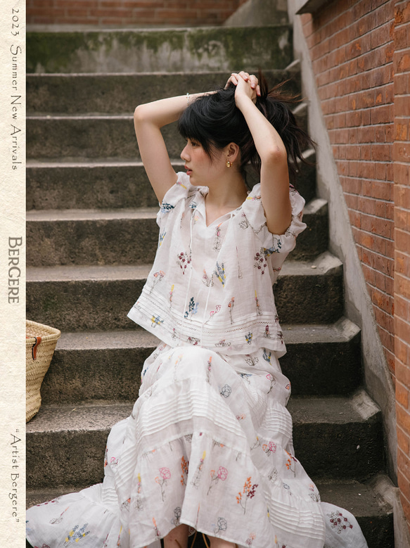 S タイハンドメイド花柄刺繍トップス こまかく 