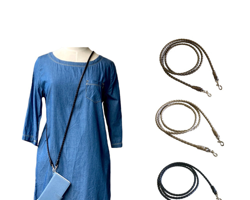 本革 ショルダーストラップ 3色 ファッショナブル 編み込み スマホ