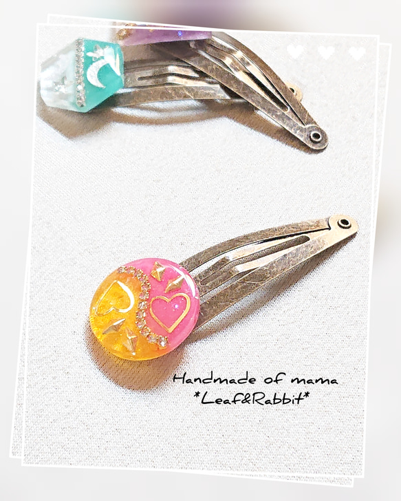 アンティークパッチンピン☆*レジン* ピンク*黄色*ハート アンティークパッチンピン☆*レジン* ピンク*黄色*ハート