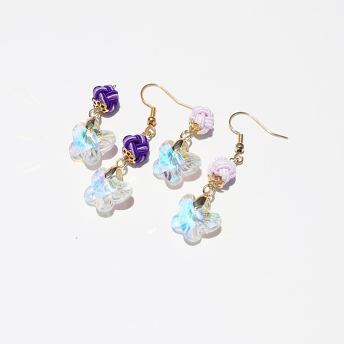 蝶のサンキャッチャーと水引のピアス イヤリング 和風 ピアス（フック