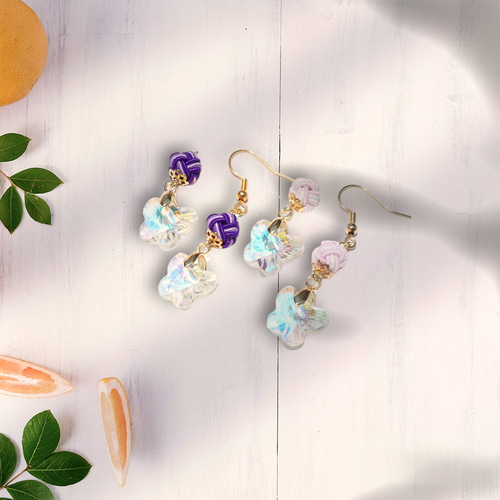 蝶のサンキャッチャーと水引のピアス イヤリング 和風 ピアス（フック