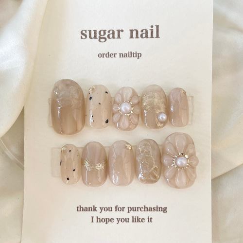 ネイルチップ ぷっくりフラワー 淡色ネイル つぶつぶ ぷっくり サイズ  