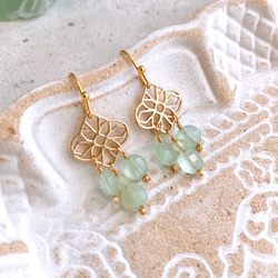 14kgfフェザーアゲート×カルセドニーピアス/イヤリング 送料無料］シー