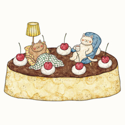 2L 猫とプリンヴァケーション アートプリント/イラスト複製画 7枚目の画像