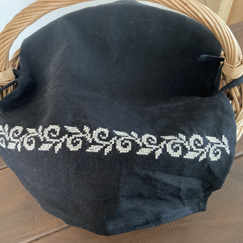 リネンかごカバー 手刺繍バスケットカバーD かごバッグ Ha⭐︎chima
