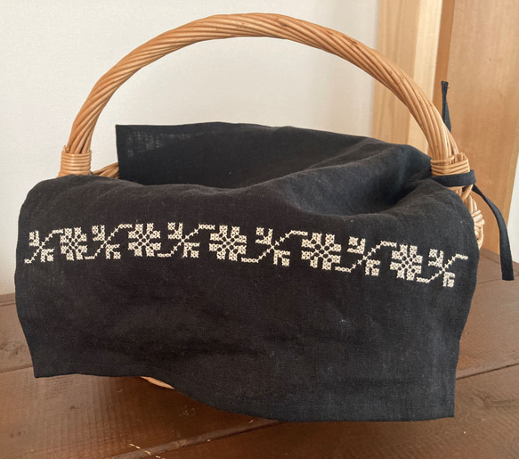 専用】リネンかごカバー 手刺繍バスケットカバーA 他 かごバッグ Ha 