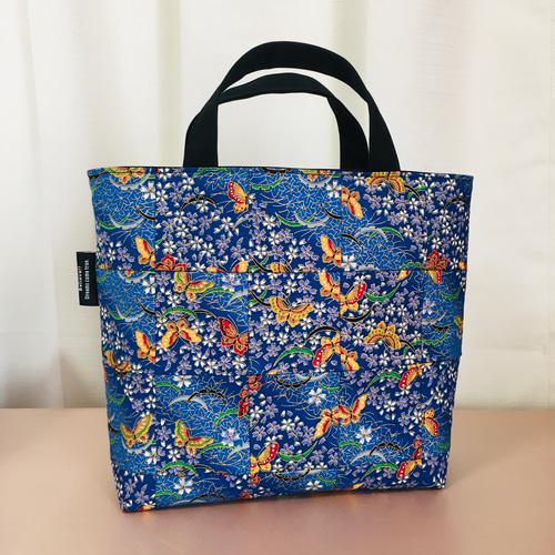 蝶和柄パッチワークトートバッグ（青/金） トートバッグ Mpp