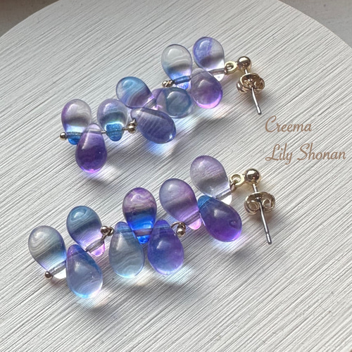SOLD◇ ハンドメイド ピアス チェコビーズ ガラス 太陽 水色 クリア