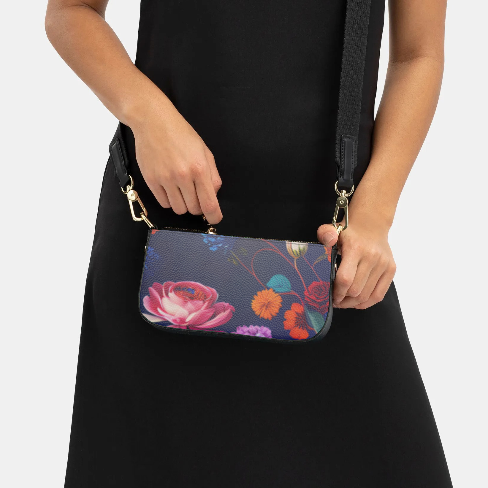 宝石や鉱石のように輝く北欧のカラフルで色鮮やかな花柄や蒼い背景が上品でお洒落 ファスナー付き ジッパーボックスバッグ