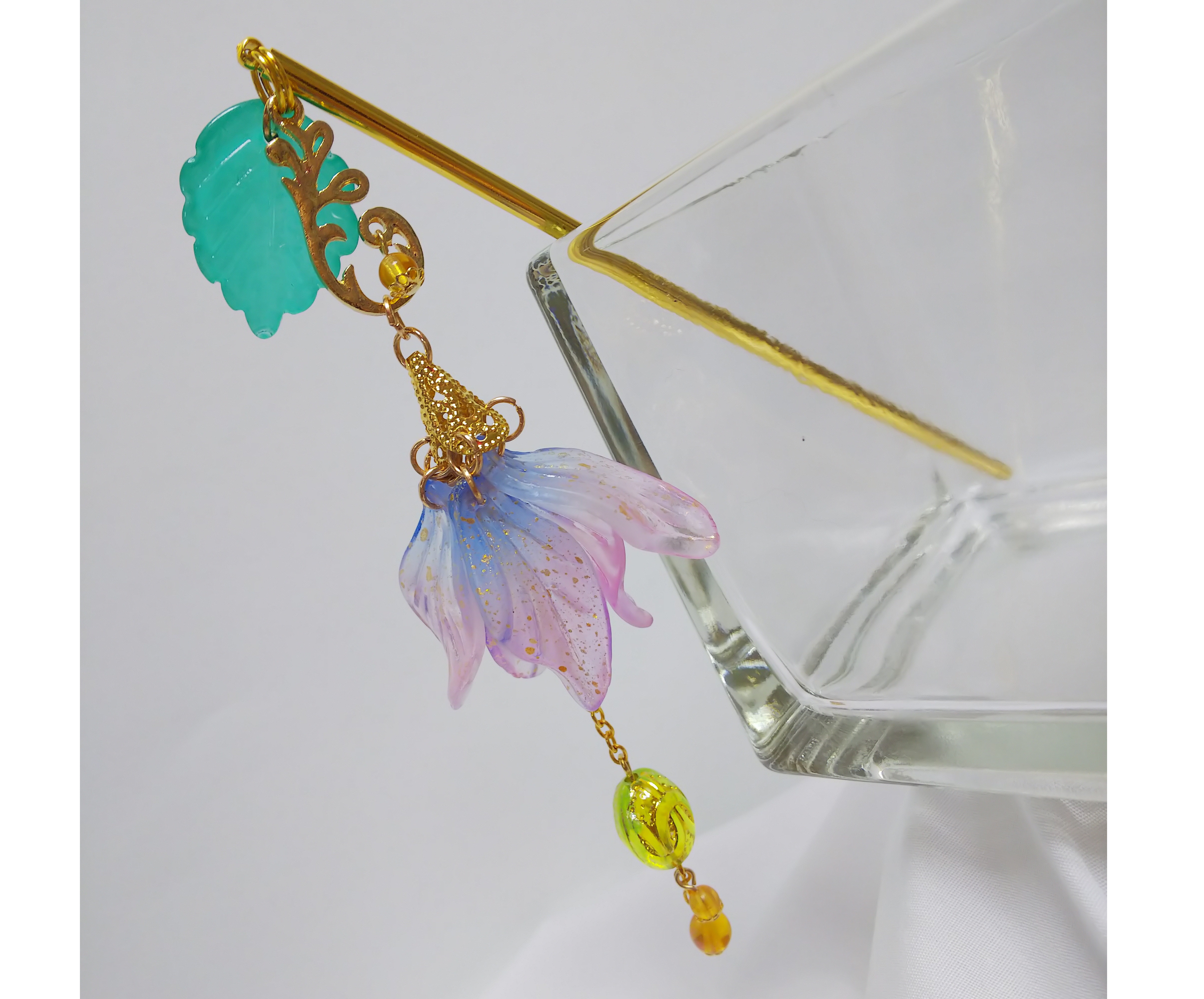 純銅象嵌ターコイズ線香飾り 純銅象嵌ターコイズ線香飾り 小谷新三 銅巻青色ガラス装飾ボトル