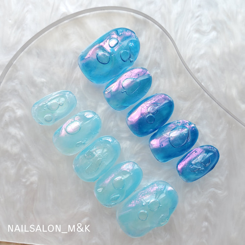 ネイルチップ チップ 青 ニュアンス ちゅるん うるうる オーダーネイル