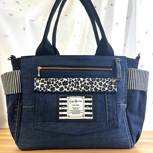 送料込み大きめデニムリメイクバッグNo.315☆トートバッグ