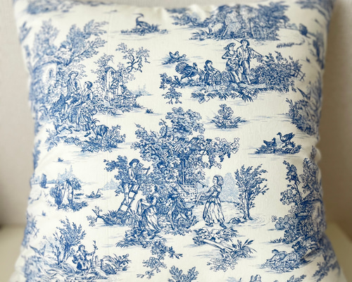 特別価格】クッションカバー 45×45 トワルドジュイ 両面 オフホワイト