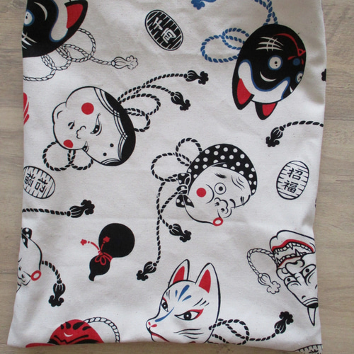 ☆セール☆ レトロ おかめ ひょっとこ はんにゃ柄のバッグ エコバッグ