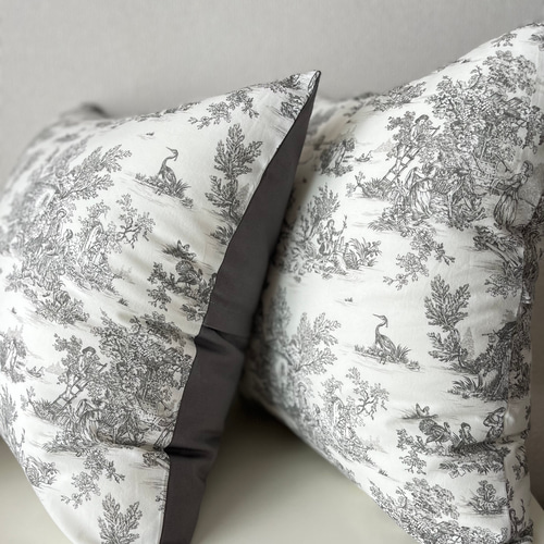 クッションカバー 45×45 トワルドジュイ Toile de Jouy オフ