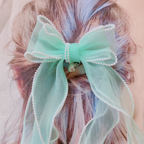 確認たらりんヘアリボン ヘアゴムロングリボン1214みつあみアリス