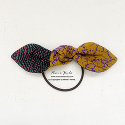 時尚芥末黃花卉圖案&amp;黑點2色絲帶髮帶 第2張的照片
