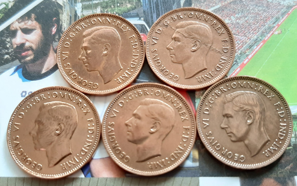 1942~1946年 5個 ジョージVI王 ファージング (farthing)  イギリス古銭  本物英国コイン 美品 2枚目の画像