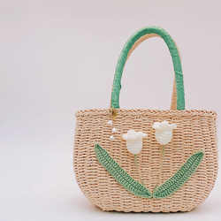 かごバッグ トートバッグ ロマンチック鈴蘭花手作りハンドバッグ かわいいホリデー旅行ビーチ サマーバッグ 編みバッグ 3枚目の画像