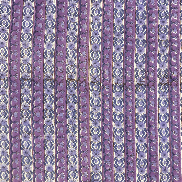 【50cm單位】紫色海軍藍條紋印度手工塊印花布料棉質 第3張的照片