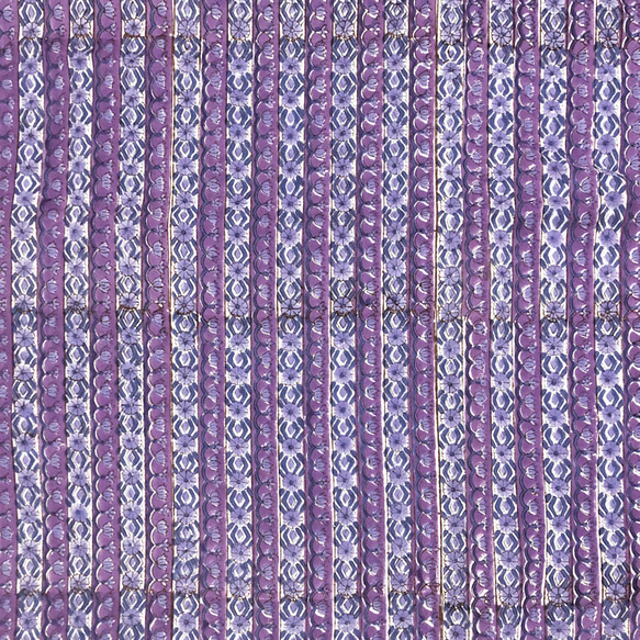 【50cm單位】紫色海軍藍條紋印度手工塊印花布料棉質 第4張的照片