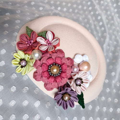 ミニベレーモチーフ ヘッドドレス つまみ細工 成人式 七五三 卒業式 髪