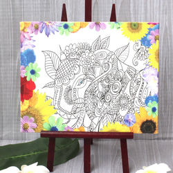【F0サイズ】白ガネーシャ様　キャンバスアートパネル　キャンバスボード　ボタニカル　花柄　アジアンインテリア 7枚目の画像