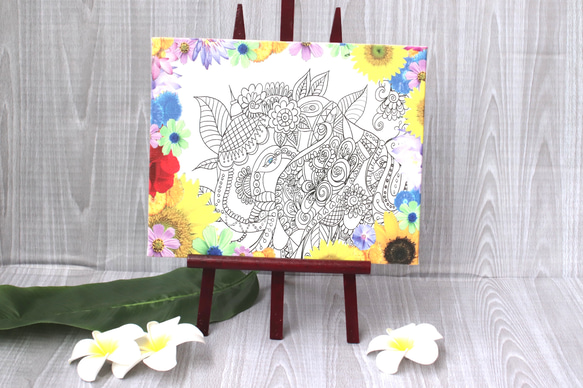 【SMサイズ】白ガネーシャ様　キャンバスアートパネル　キャンバスボード　ボタニカル　花柄　アジアンインテリア 10枚目の画像
