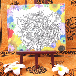 【SMサイズ】白ガネーシャ様　キャンバスアートパネル　キャンバスボード　ボタニカル　花柄　アジアンインテリア 6枚目の画像