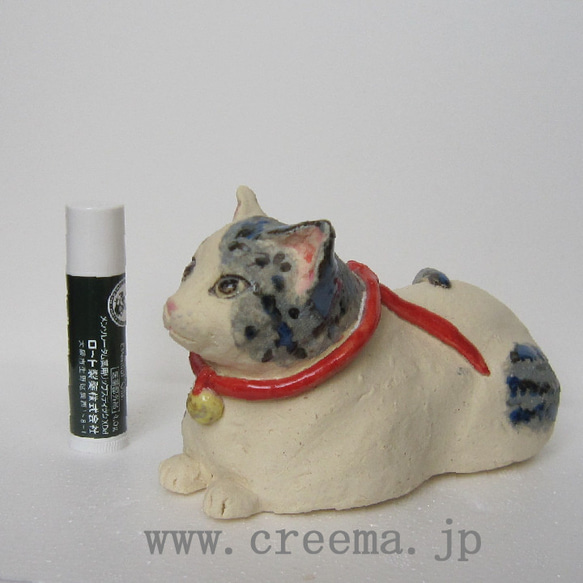 座り猫　1点物　陶器　猫　　置物　青縞の斑猫　c-2 1枚目の画像