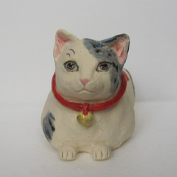 座り猫　1点物　陶器　猫　　置物　青縞の斑猫　c-2 2枚目の画像