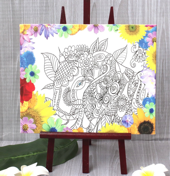 【F6サイズ】白ガネーシャ様　キャンバスアートパネル　キャンバスボード　ボタニカル　花柄　アジアンインテリア 7枚目の画像