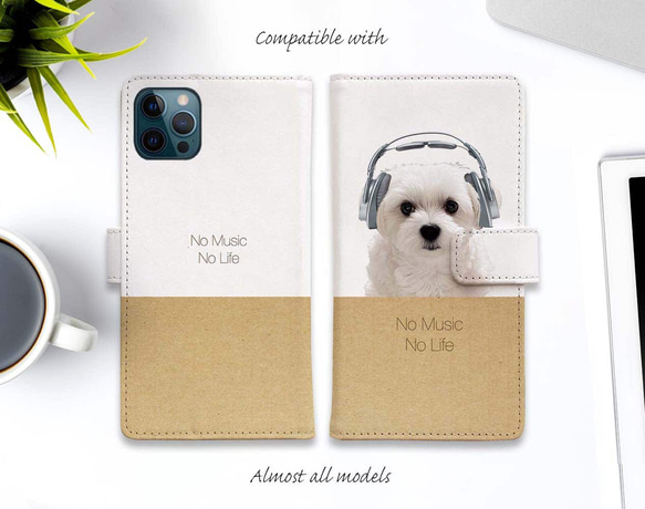 iPhone15/送料無料 全機種対応☆手帳型スマホケース・カバー マルチーズ＆チワワだって 犬 1枚目の画像